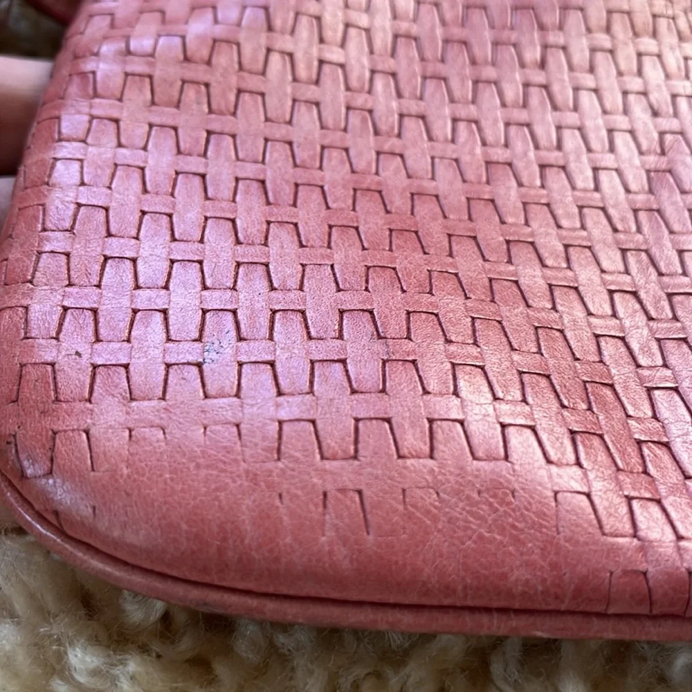 Sabina Pink Genuine Leather Clutch w/weave style design 11.5”Long x 5-3/4”Wide